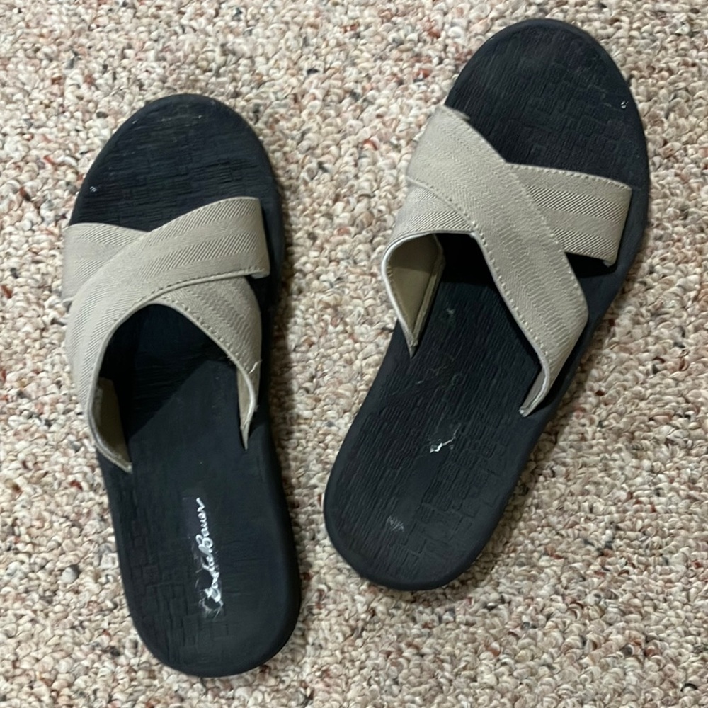 Eddie Bauer Beige and Black Slide Sandals